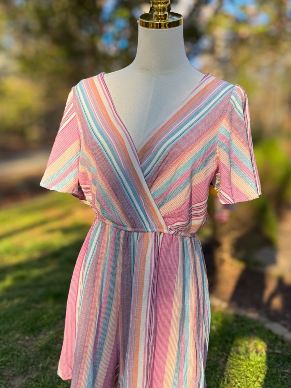 Blue Rain Pastel Stripe Colorful One-Piece Romper Spring Summer Anthropologie - Picture 5 of 9